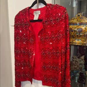 Adrianna Papell Red Sequin Blazer